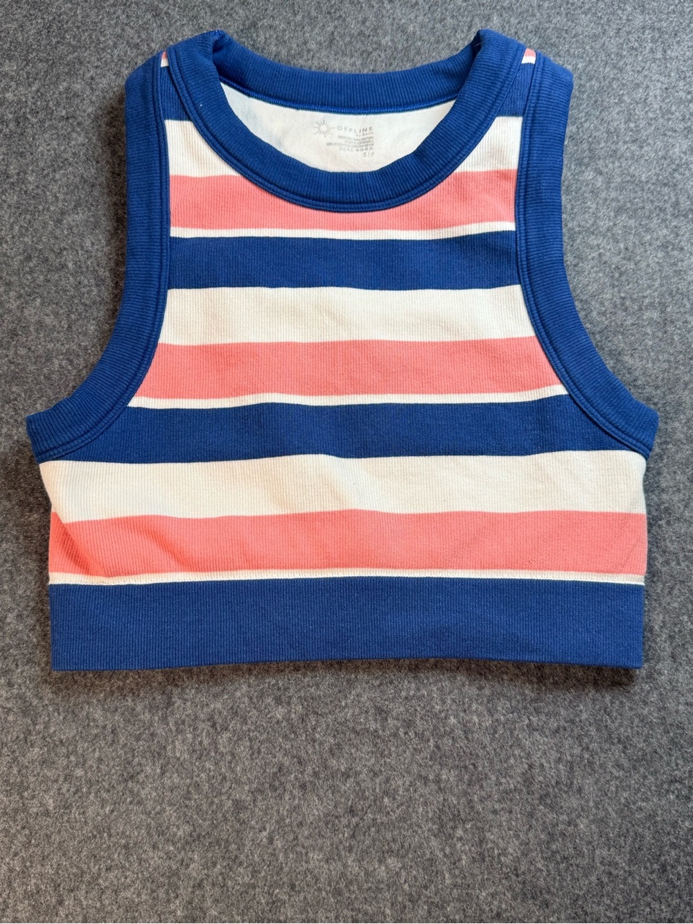 Offline by Aerie Real Good Ribbed Striped Cropped TankBlue Pink White Size Small - Picture 2 of 5
